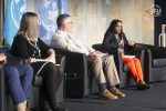 Christine Joseph speaking at the ITU panel with Dan Oltrogge and Kerri Mertz looking on.